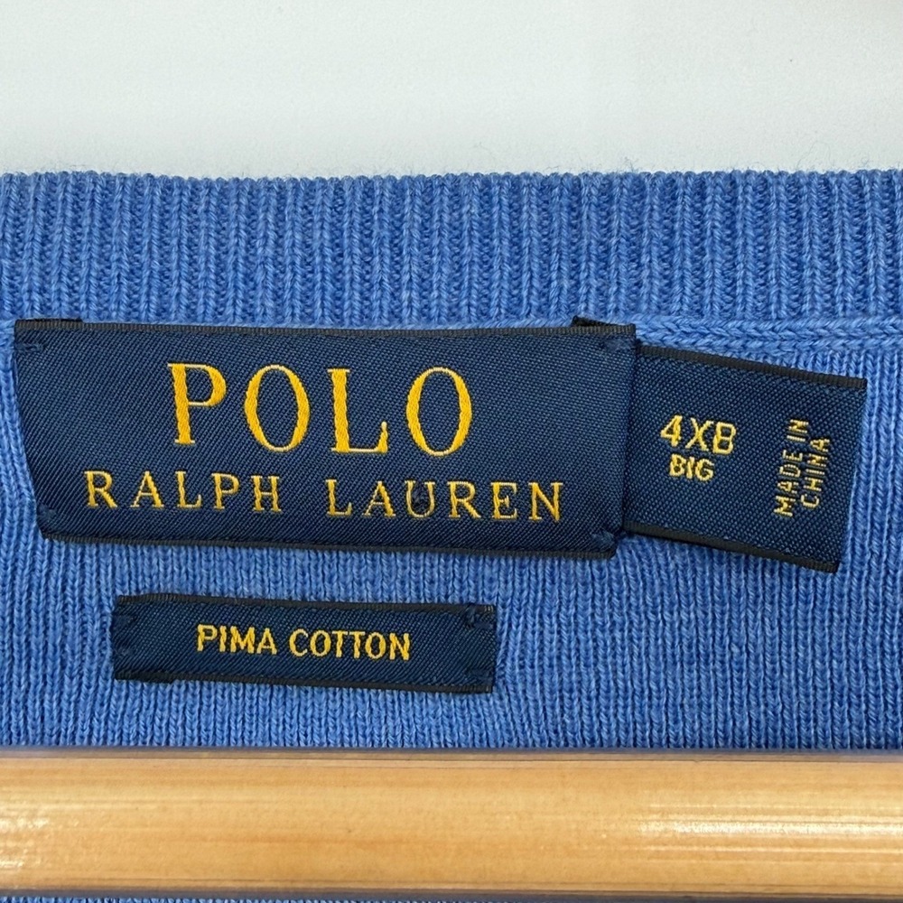 Polo Ralph Lauren Blue Pima Cotton V-Neck Sweater Vest Mens 4XB Big Yellow Pony - Picture 4 of 7